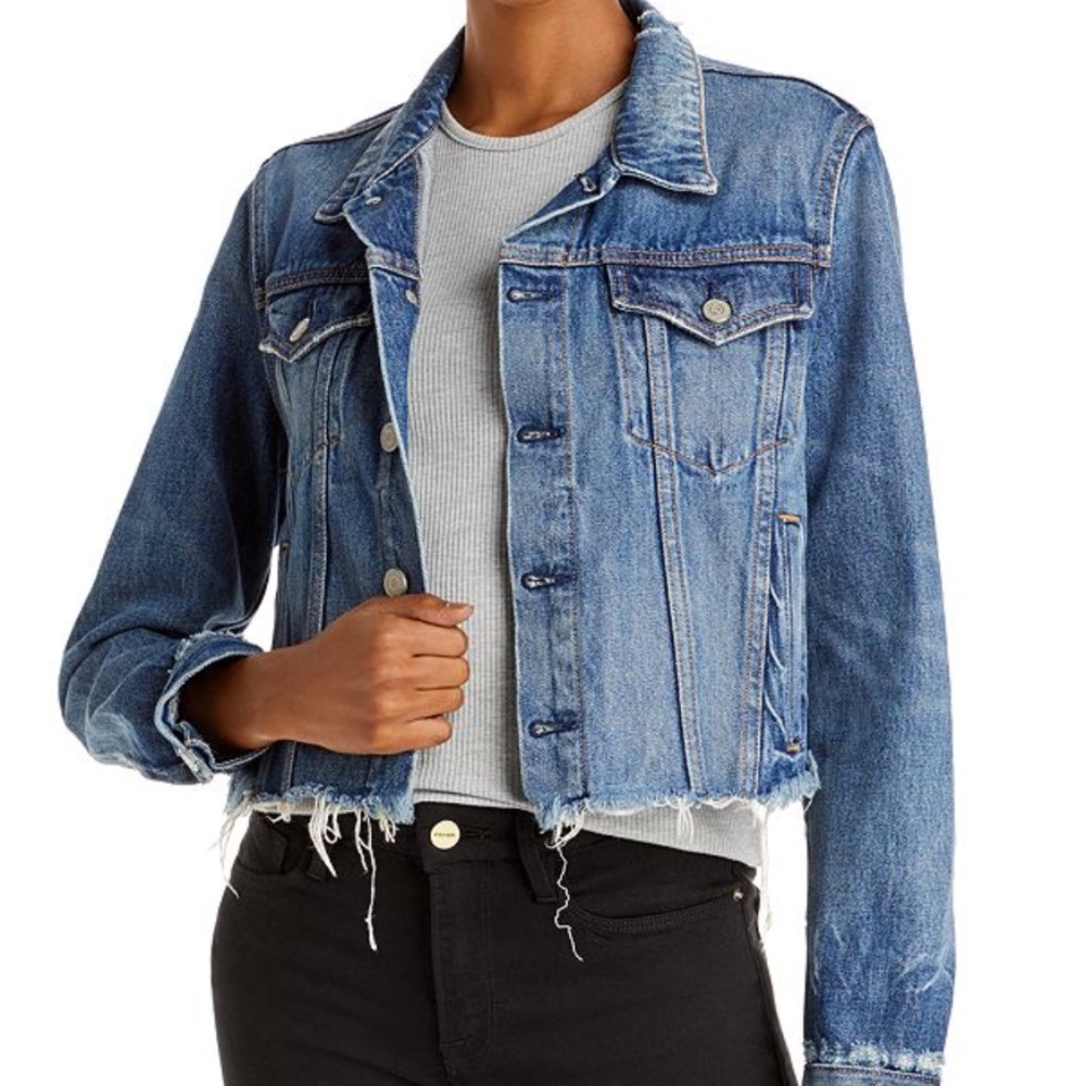GRLFRND Cara Cotton Frayed Denim Jacket in London